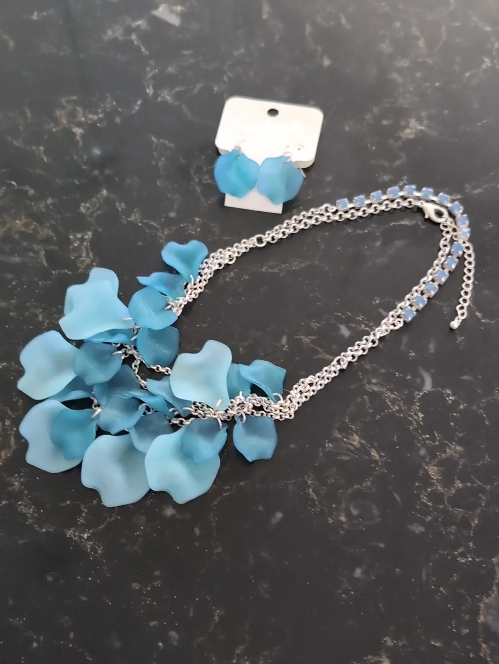 Charming Charlie Blue Layered Petal Necklace & Earrings Set
